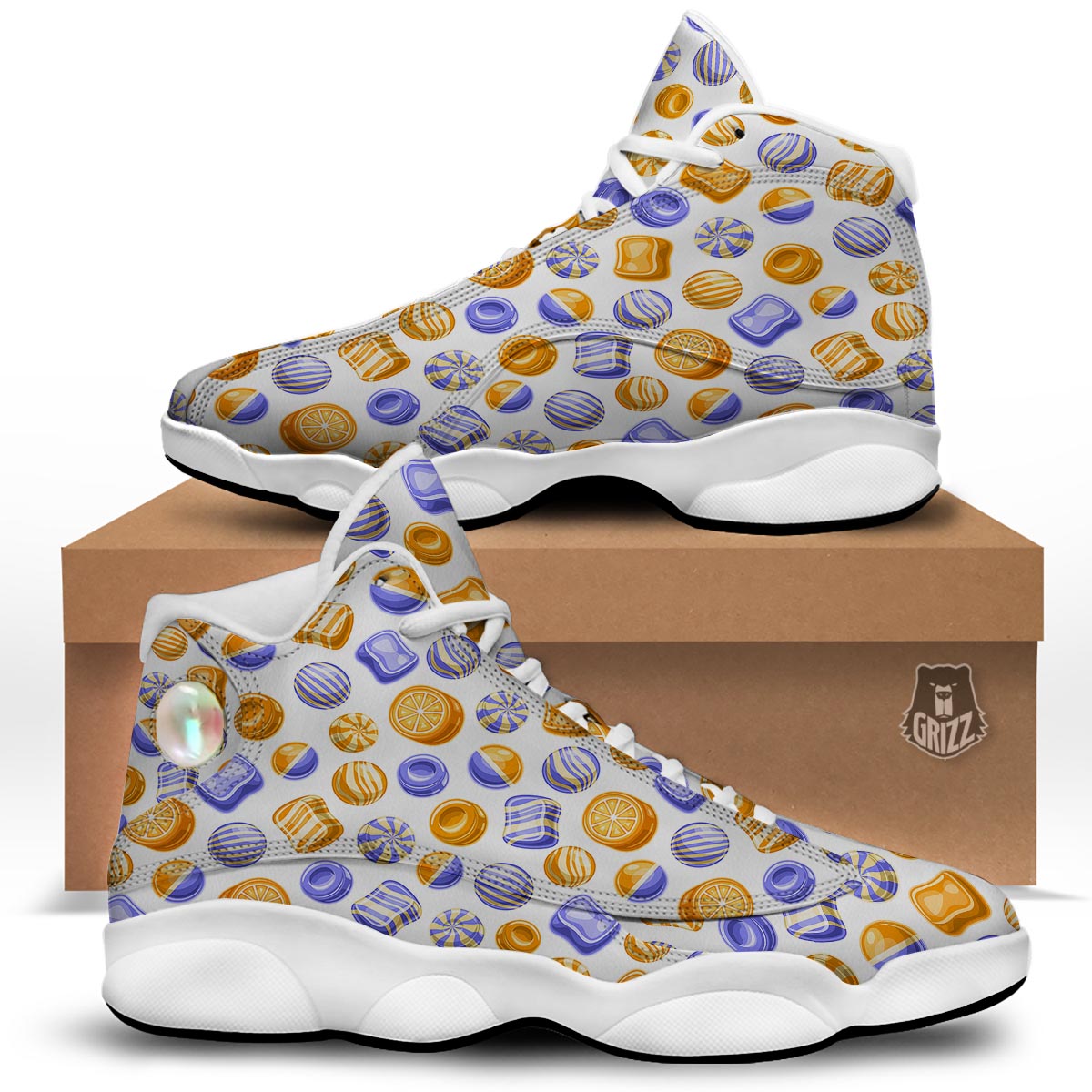 Sweet Gummy Print Pattern White Basketball Shoes-grizzshop