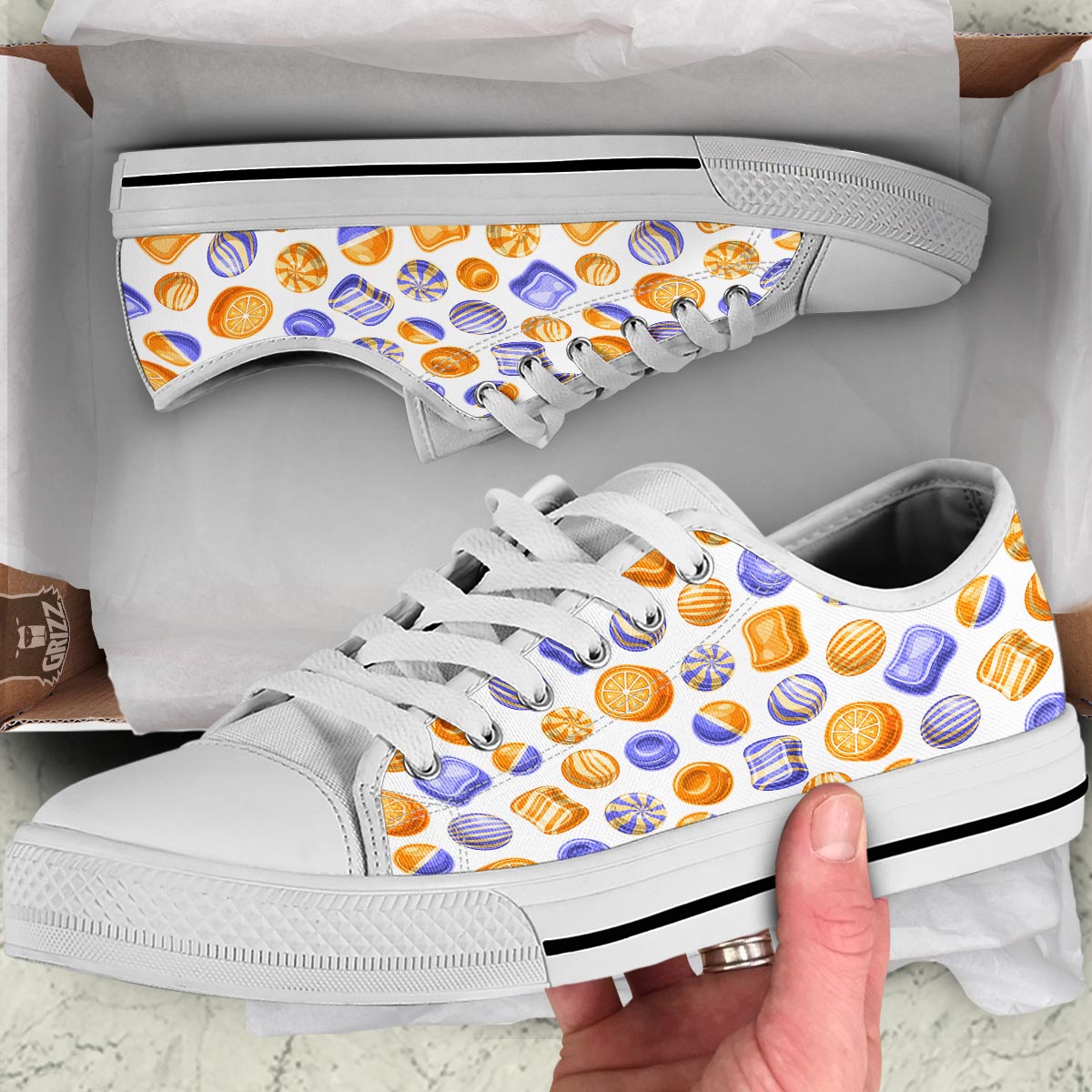 Sweet Gummy Print Pattern White Low Top Shoes-grizzshop