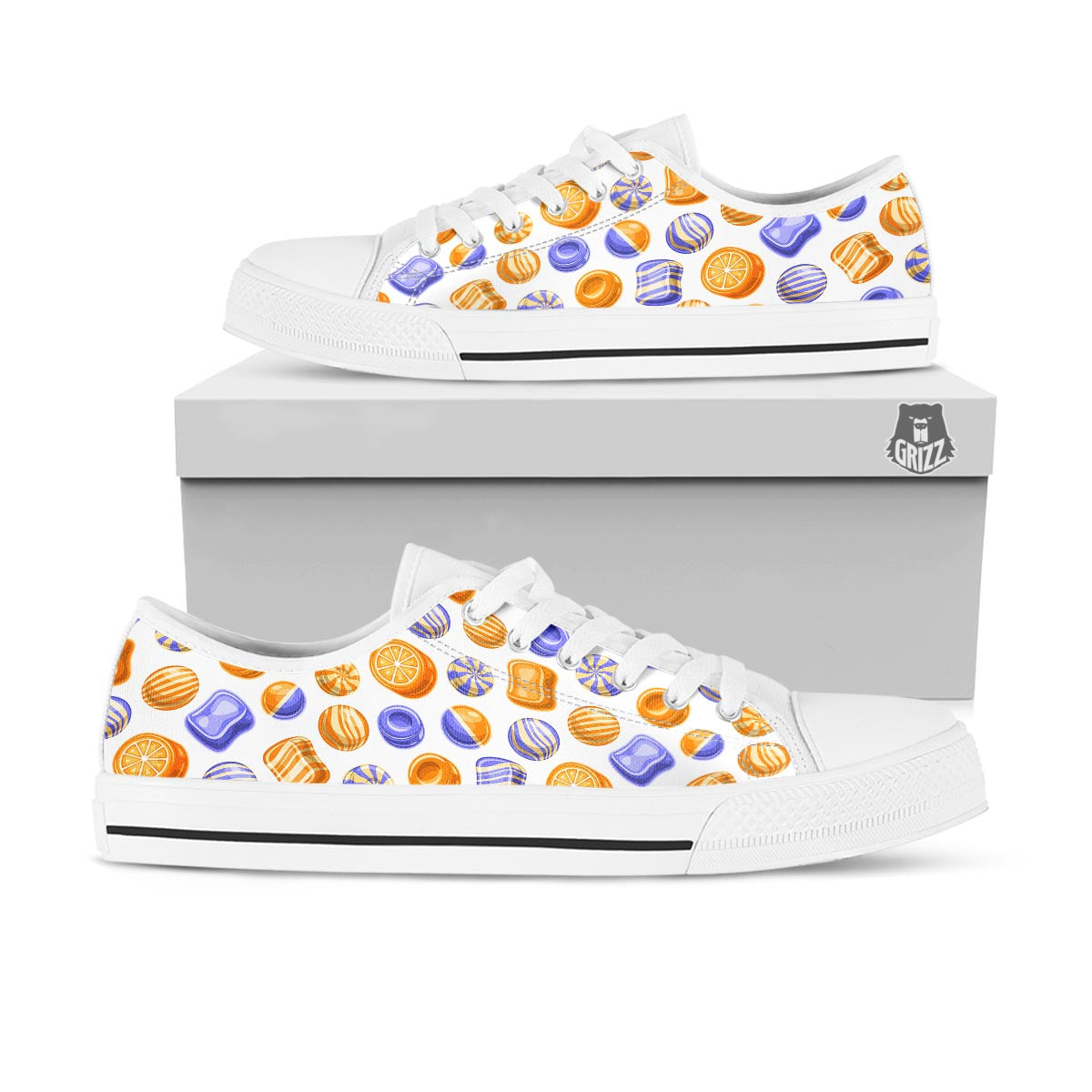 Sweet Gummy Print Pattern White Low Top Shoes-grizzshop