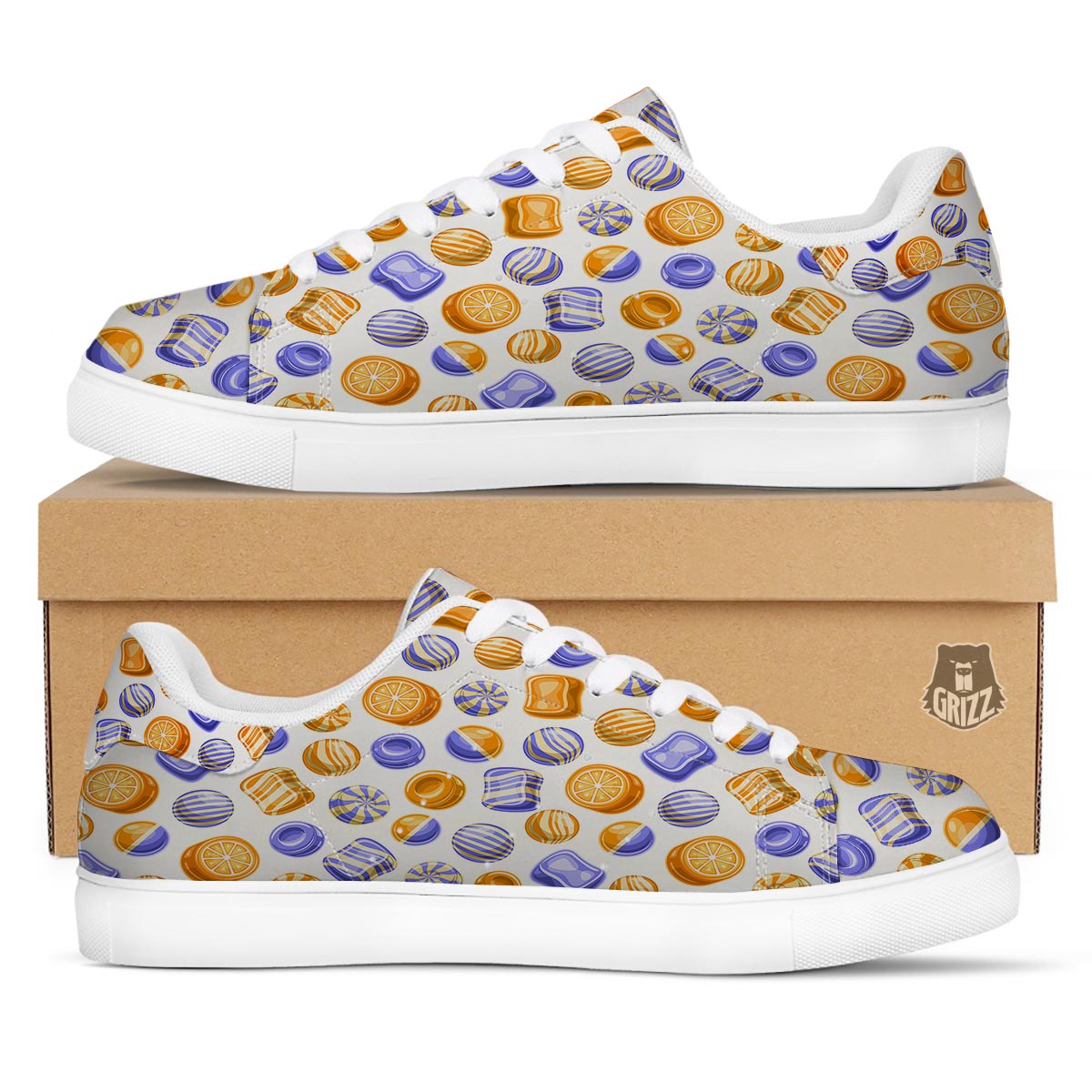 Sweet Gummy Print Pattern White Low Top Sneakers-grizzshop