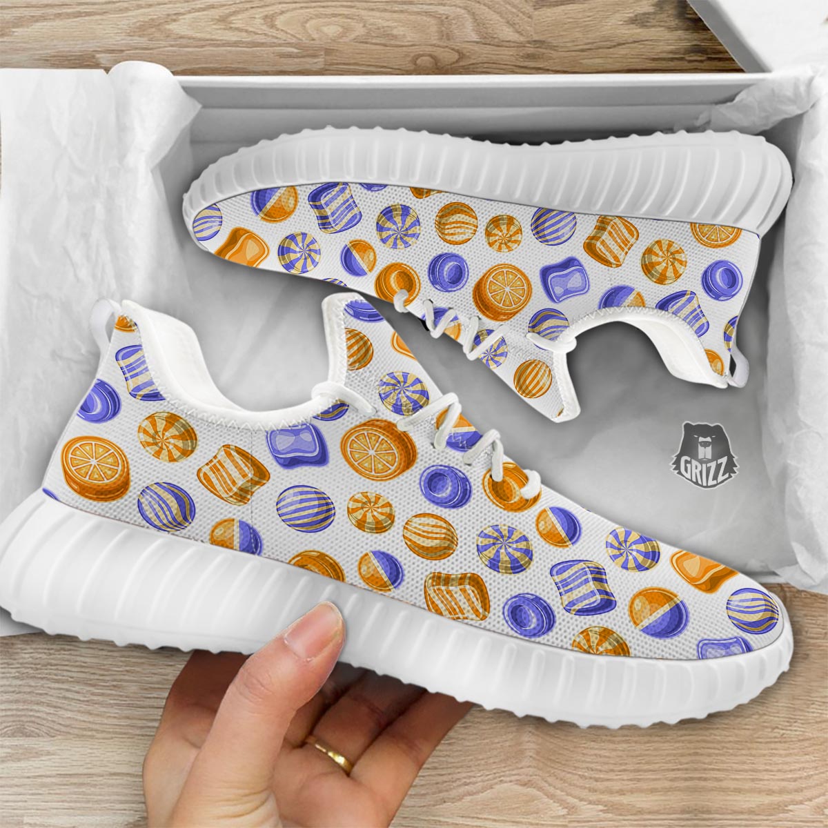 Sweet Gummy Print Pattern White Walking Shoes-grizzshop