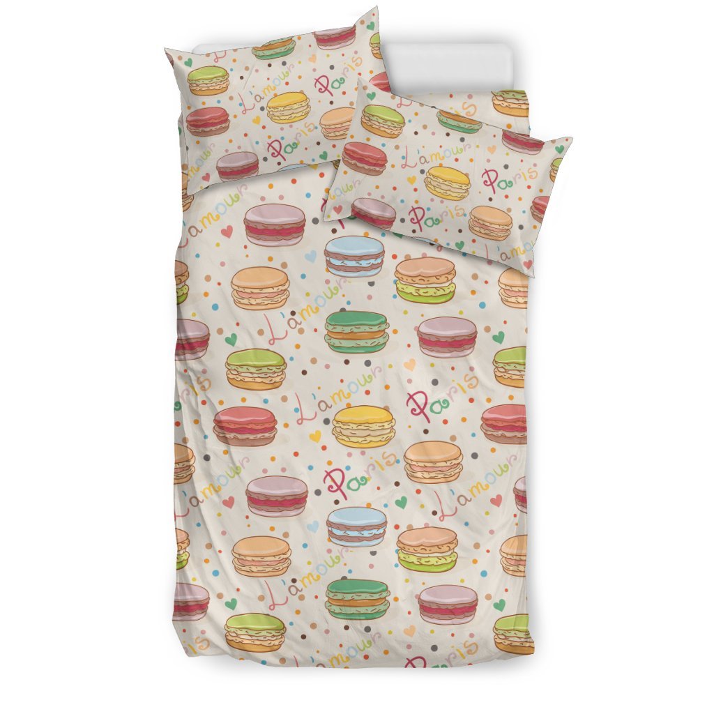 Sweet Macaron Pattern Print Duvet Cover Bedding Set-grizzshop