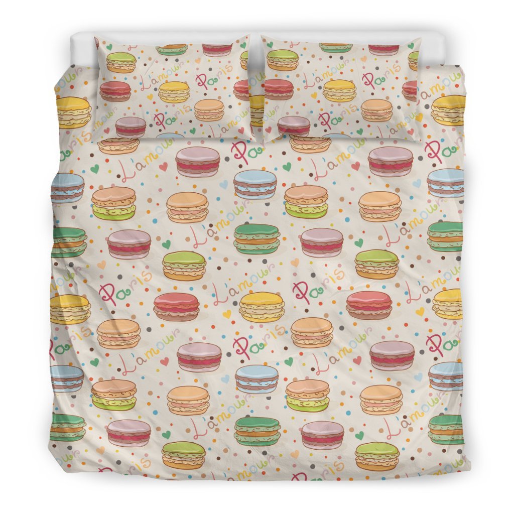 Sweet Macaron Pattern Print Duvet Cover Bedding Set-grizzshop