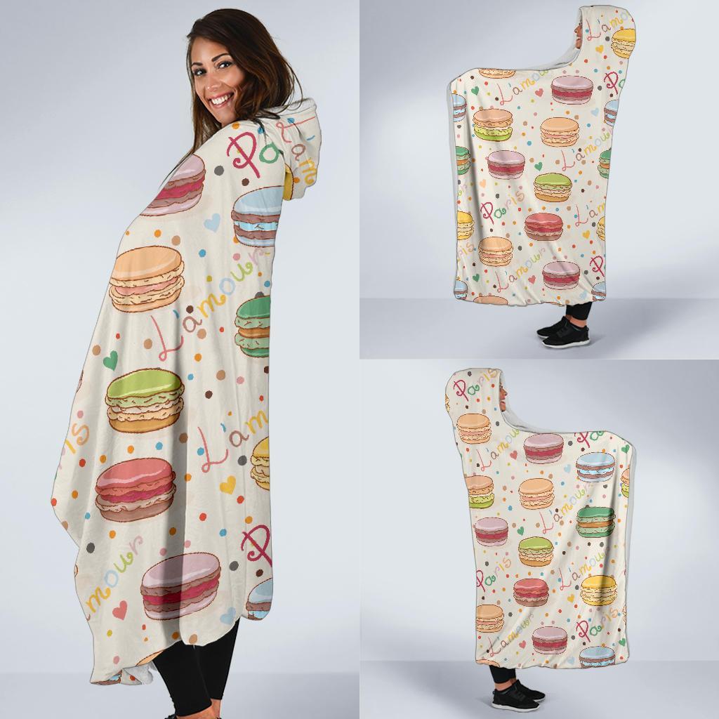 Sweet Macaron Pattern Print Hooded Blanket-grizzshop