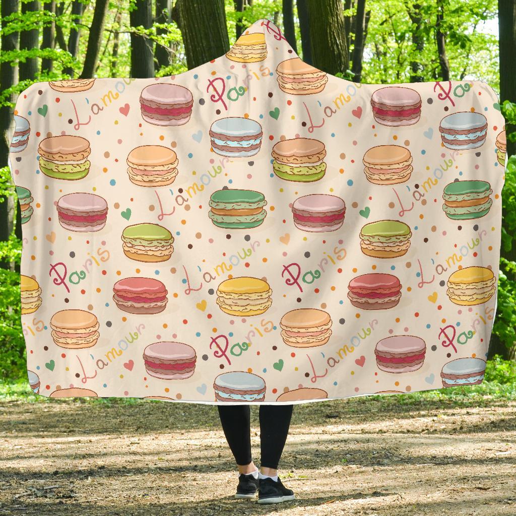 Sweet Macaron Pattern Print Hooded Blanket-grizzshop