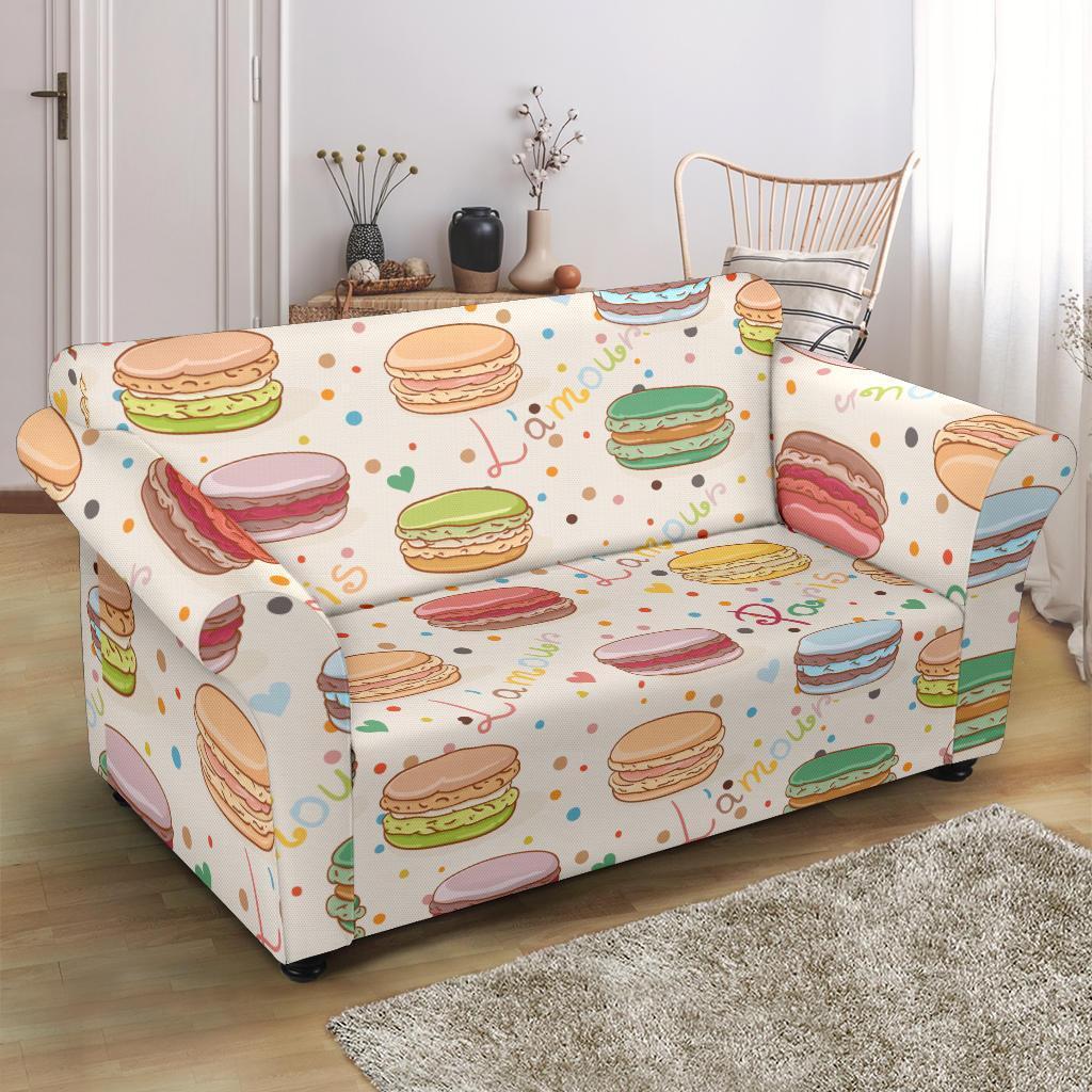 Sweet Macaron Pattern Print Loveseat Cover-grizzshop