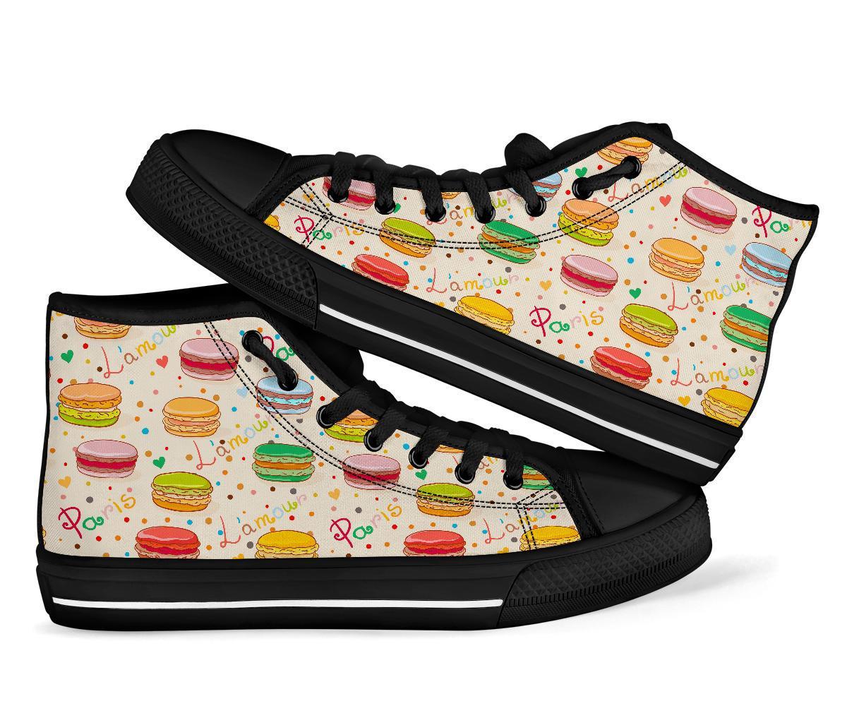 Sweet Macaron Pattern Print Men Women's High Top Shoes-grizzshop