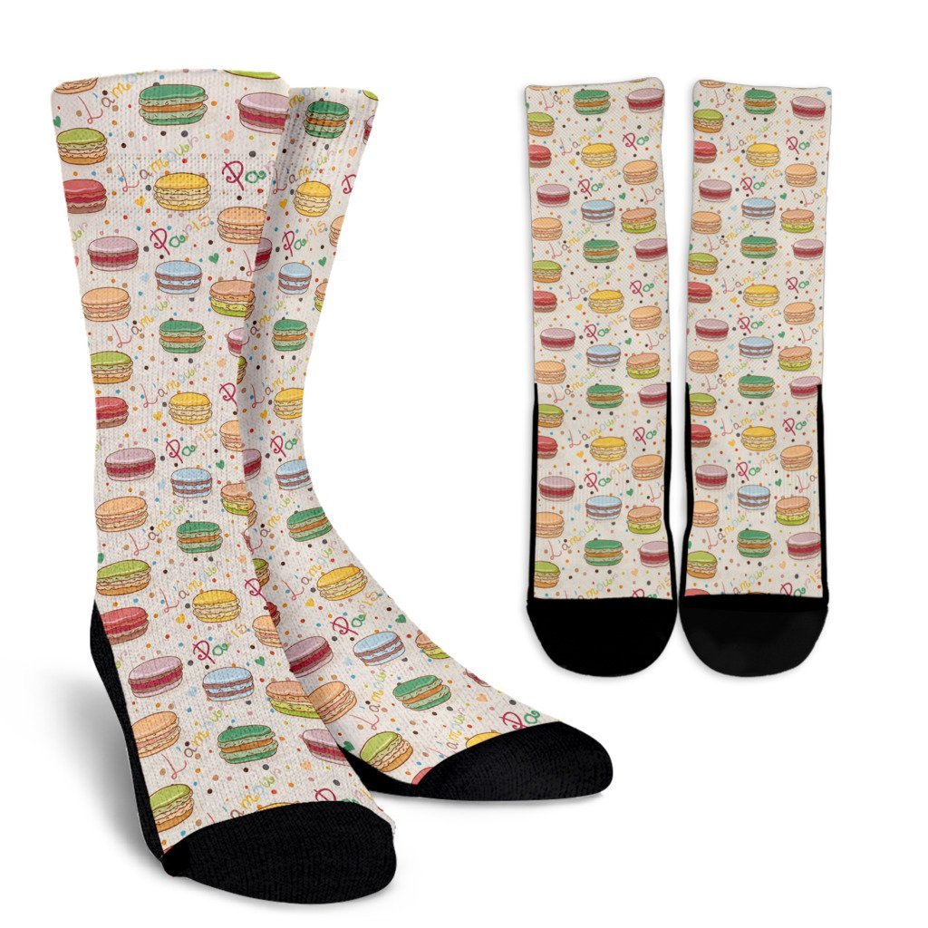 Sweet Macaron Pattern Print Unisex Crew Socks-grizzshop