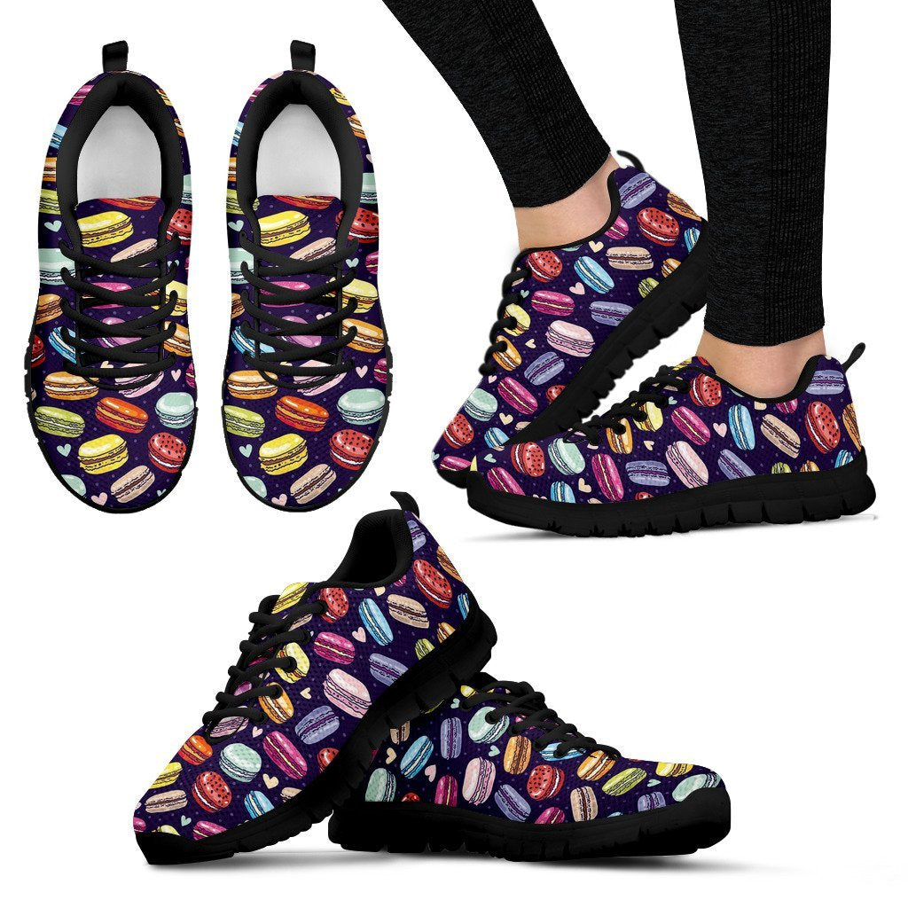 Sweet Macaron Print Pattern Black Sneaker Shoes For Men Women-grizzshop