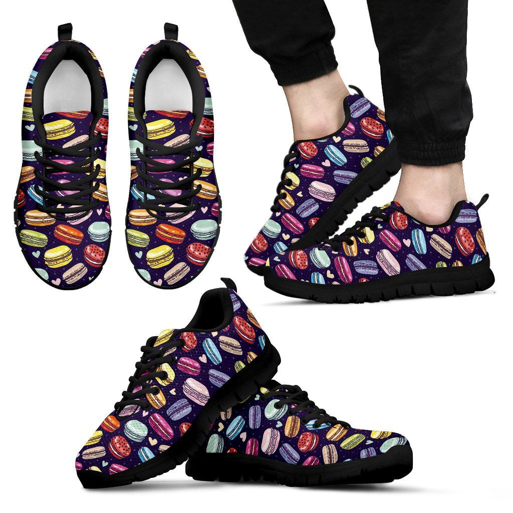 Sweet Macaron Print Pattern Black Sneaker Shoes For Men Women-grizzshop