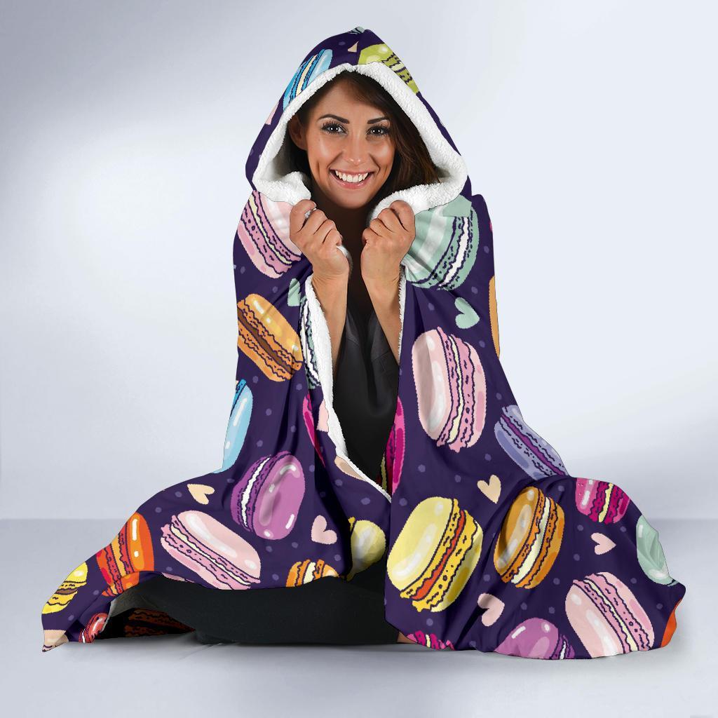 Sweet Macaron Print Pattern Hooded Blanket-grizzshop