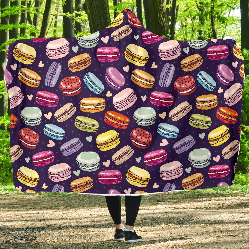 Sweet Macaron Print Pattern Hooded Blanket-grizzshop