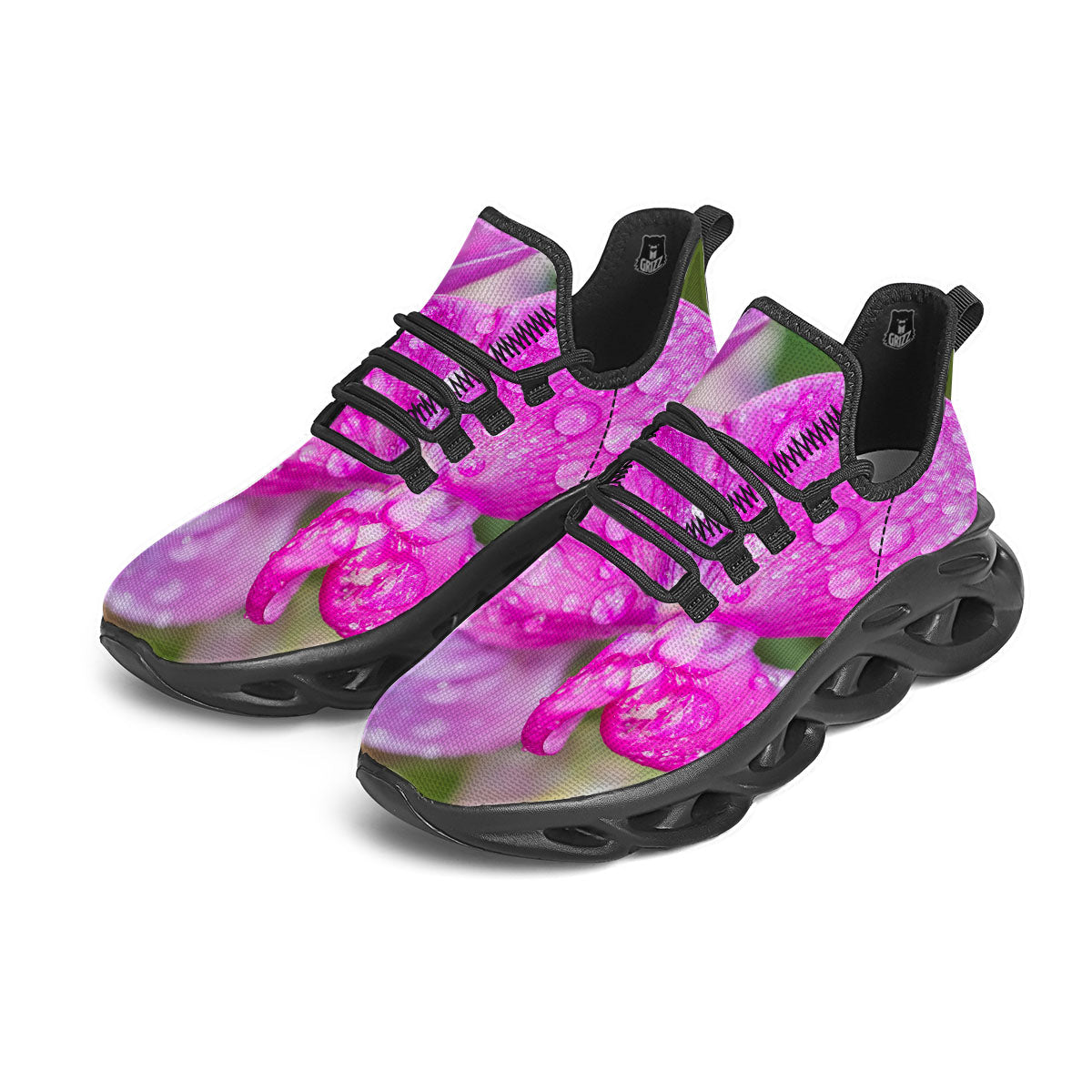 Sweet Pea Purple Print Black Running Shoes-grizzshop