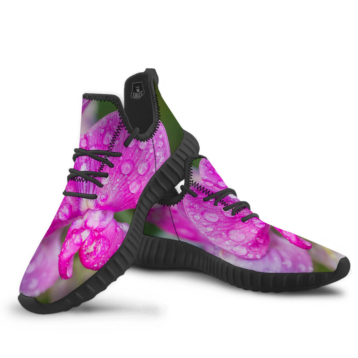 Sweet Pea Purple Print Black Walking Shoes-grizzshop