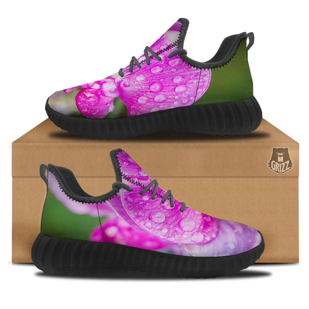 Sweet Pea Purple Print Black Walking Shoes-grizzshop