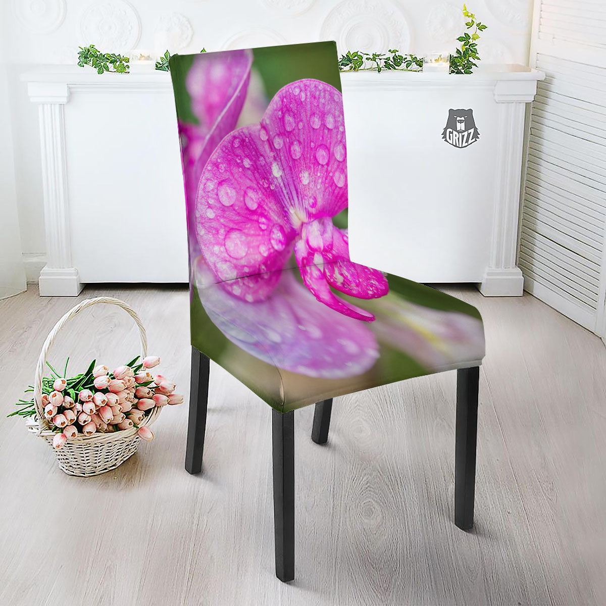 Sweet Pea Purple Print Dining Chair Slipcover-grizzshop