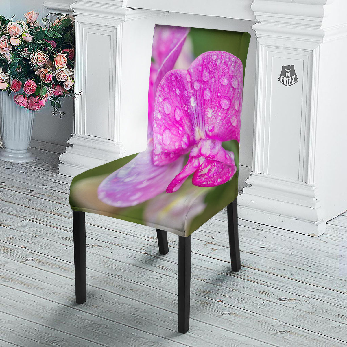 Sweet Pea Purple Print Dining Chair Slipcover-grizzshop
