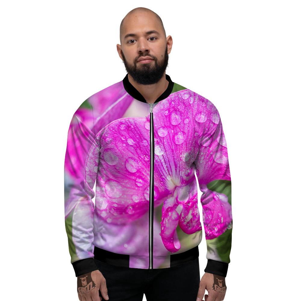 Sweet Pea Purple Print Men's Bomber Jacket-grizzshop
