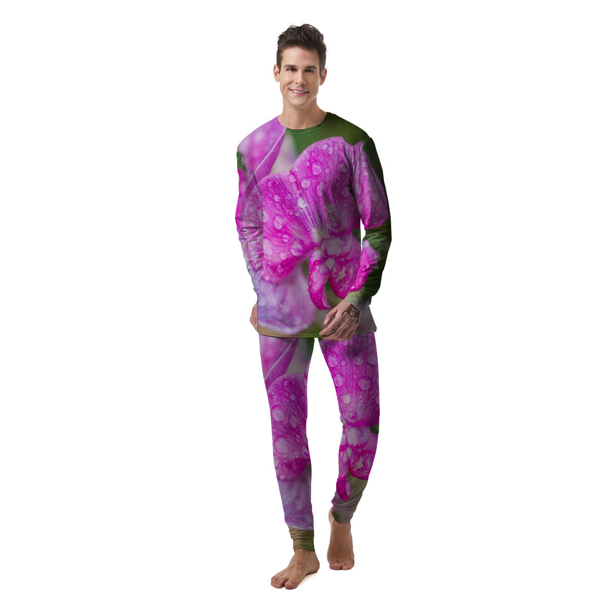 Sweet Pea Purple Print Men's Pajamas-grizzshop