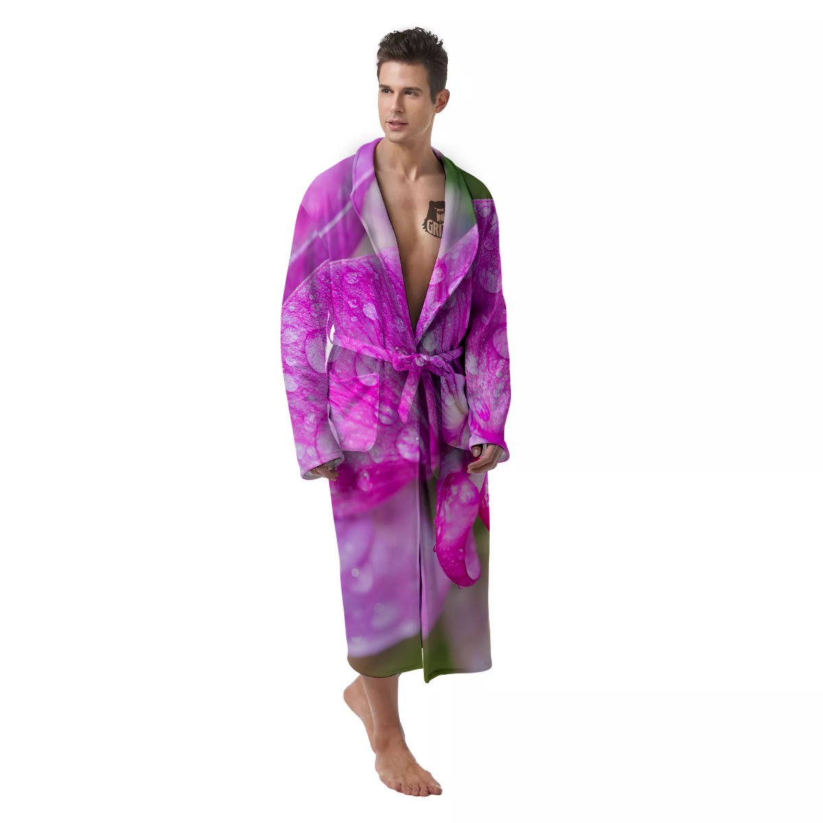 Sweet Pea Purple Print Men's Robe-grizzshop