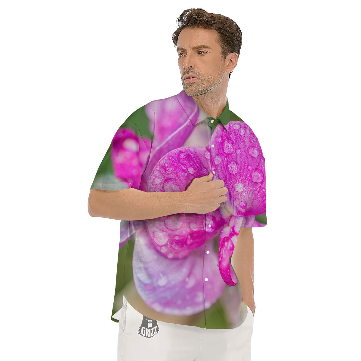 Sweet Pea Purple Print Men's Short Sleeve Shirts-grizzshop