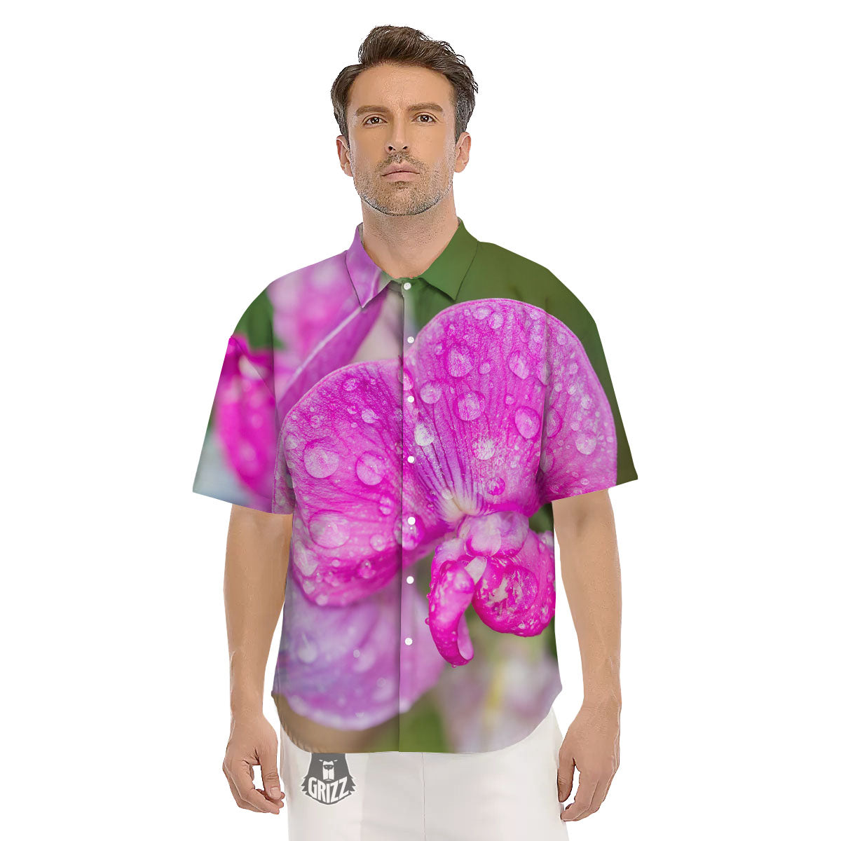 Sweet Pea Purple Print Men's Short Sleeve Shirts-grizzshop