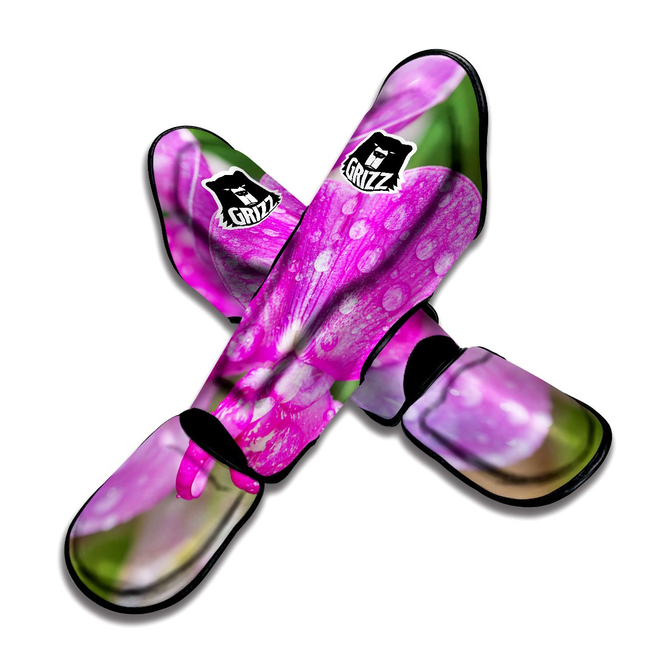 Sweet Pea Purple Print Muay Thai Shin Guards-grizzshop