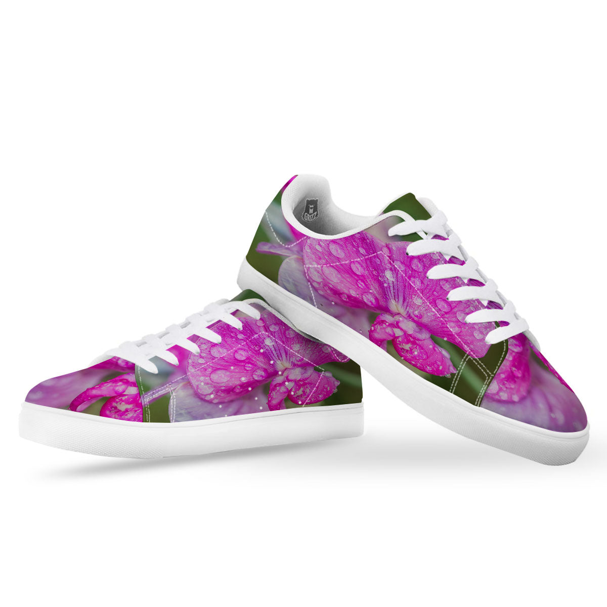 Sweet Pea Purple Print White Low Top Sneakers-grizzshop