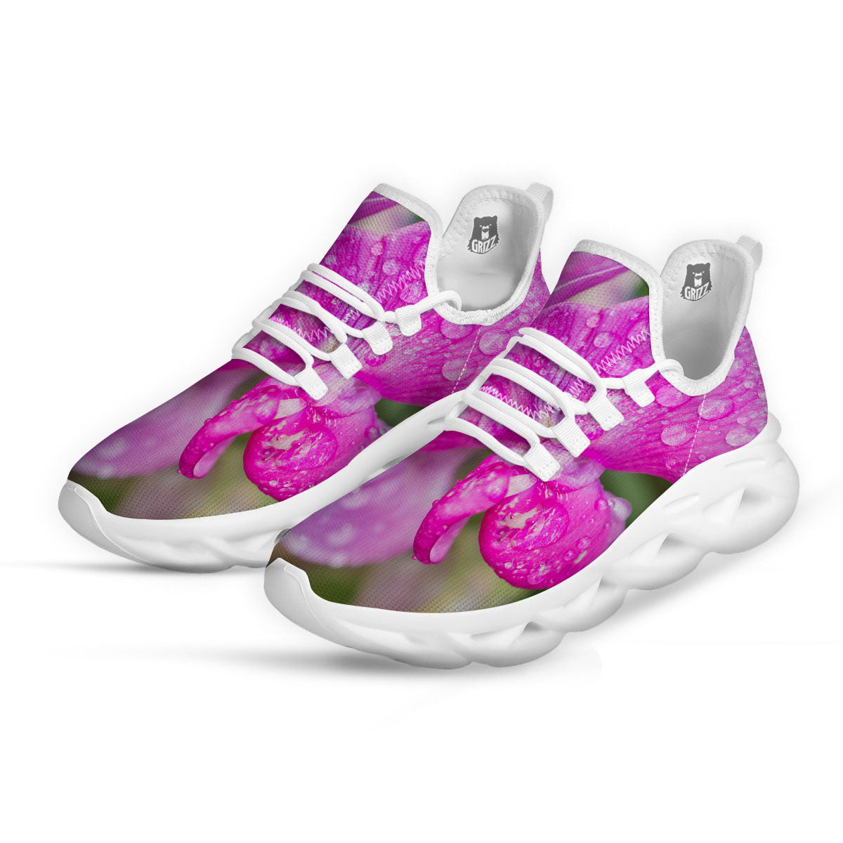 Sweet Pea Purple Print White Running Shoes-grizzshop