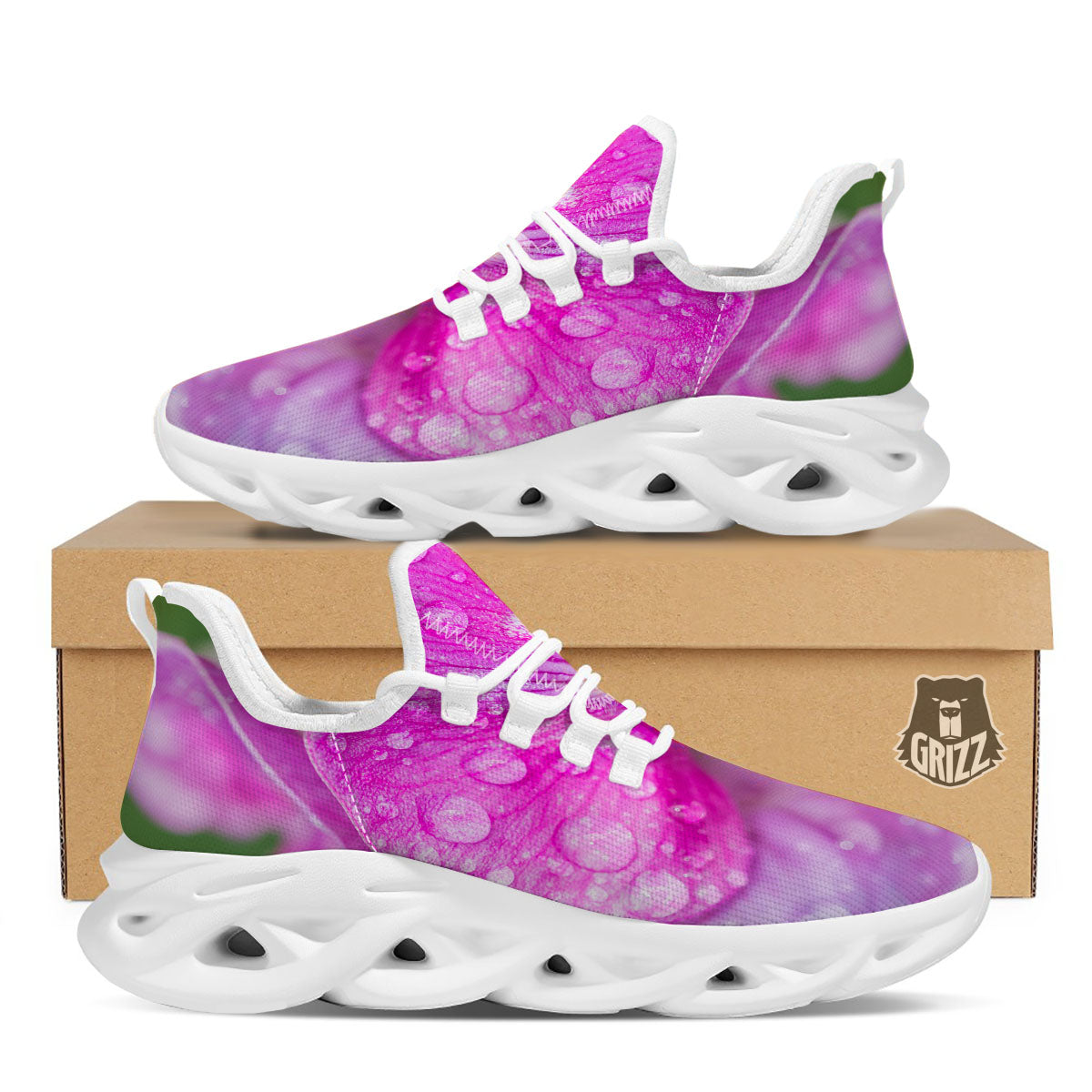 Sweet Pea Purple Print White Running Shoes-grizzshop
