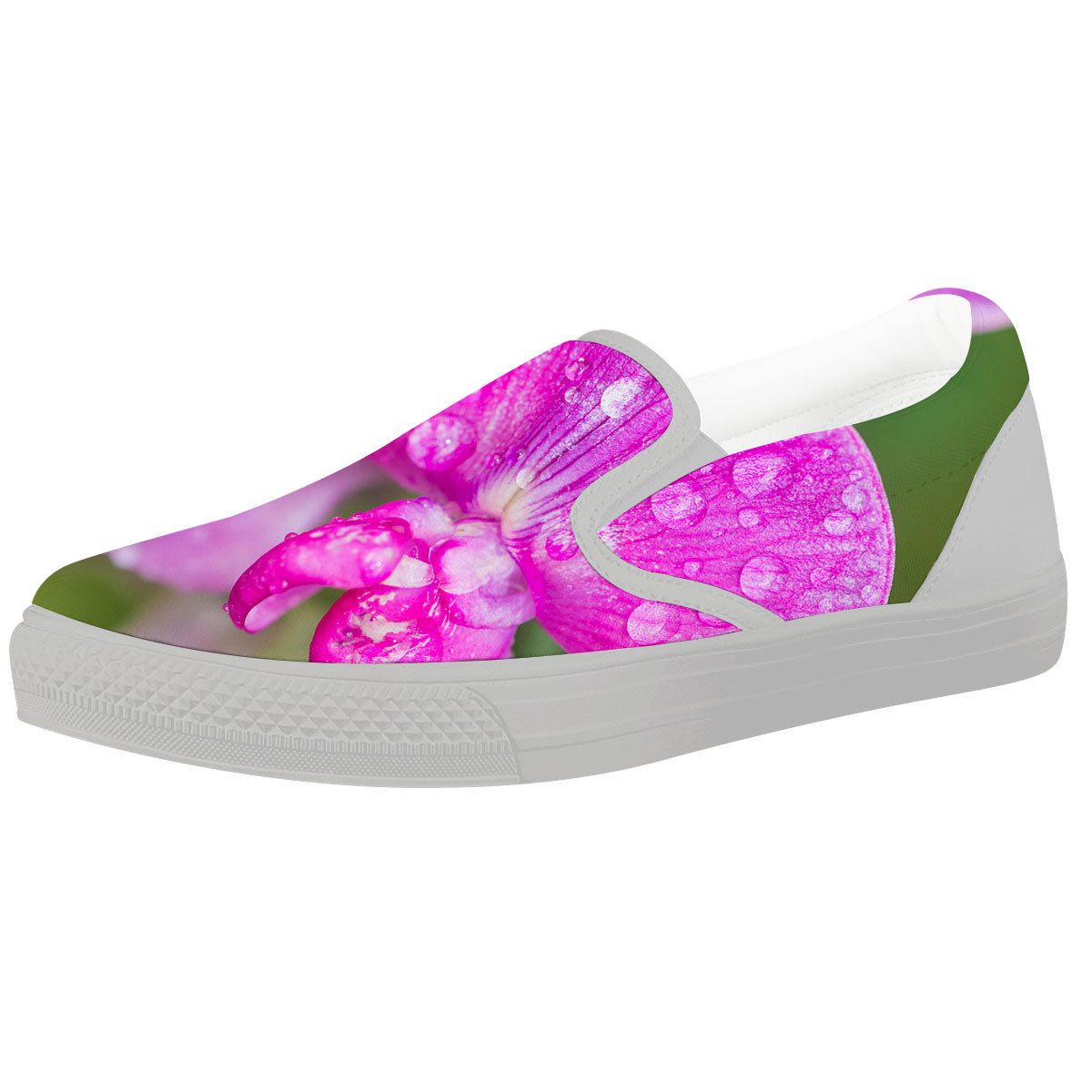Sweet Pea Purple Print White Slip On Shoes-grizzshop