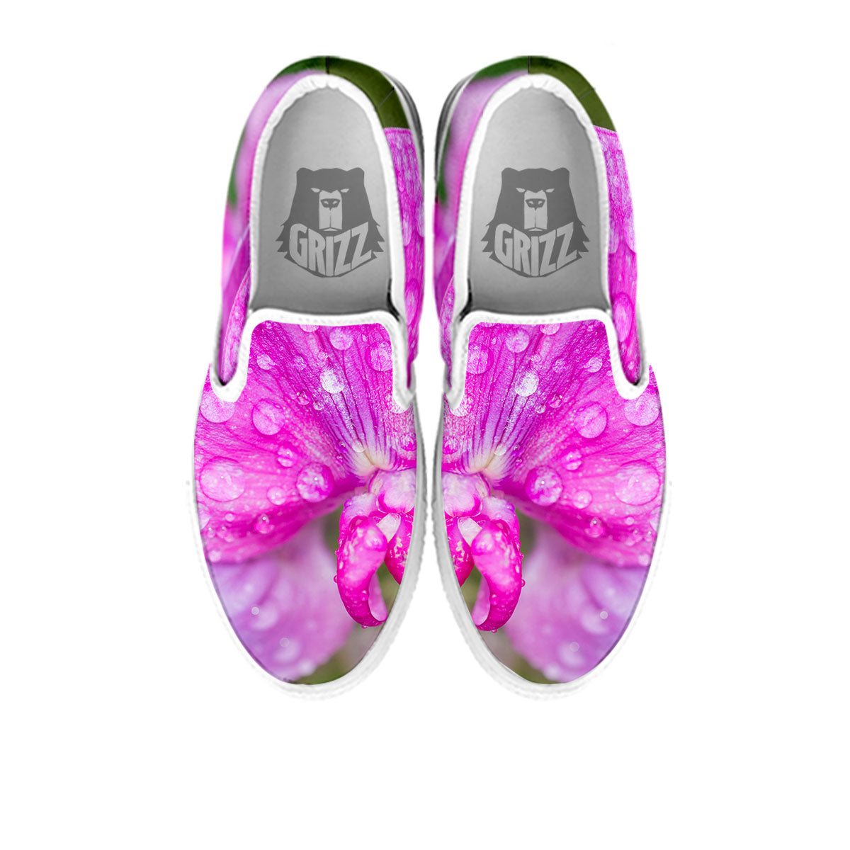 Sweet Pea Purple Print White Slip On Shoes-grizzshop