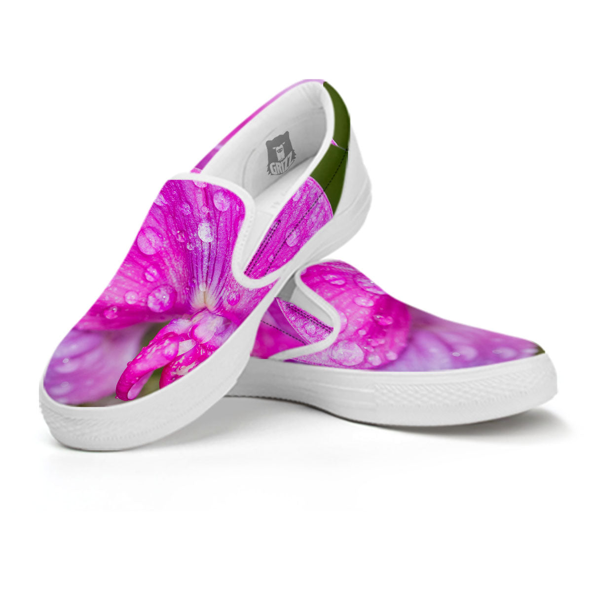 Sweet Pea Purple Print White Slip On Shoes-grizzshop