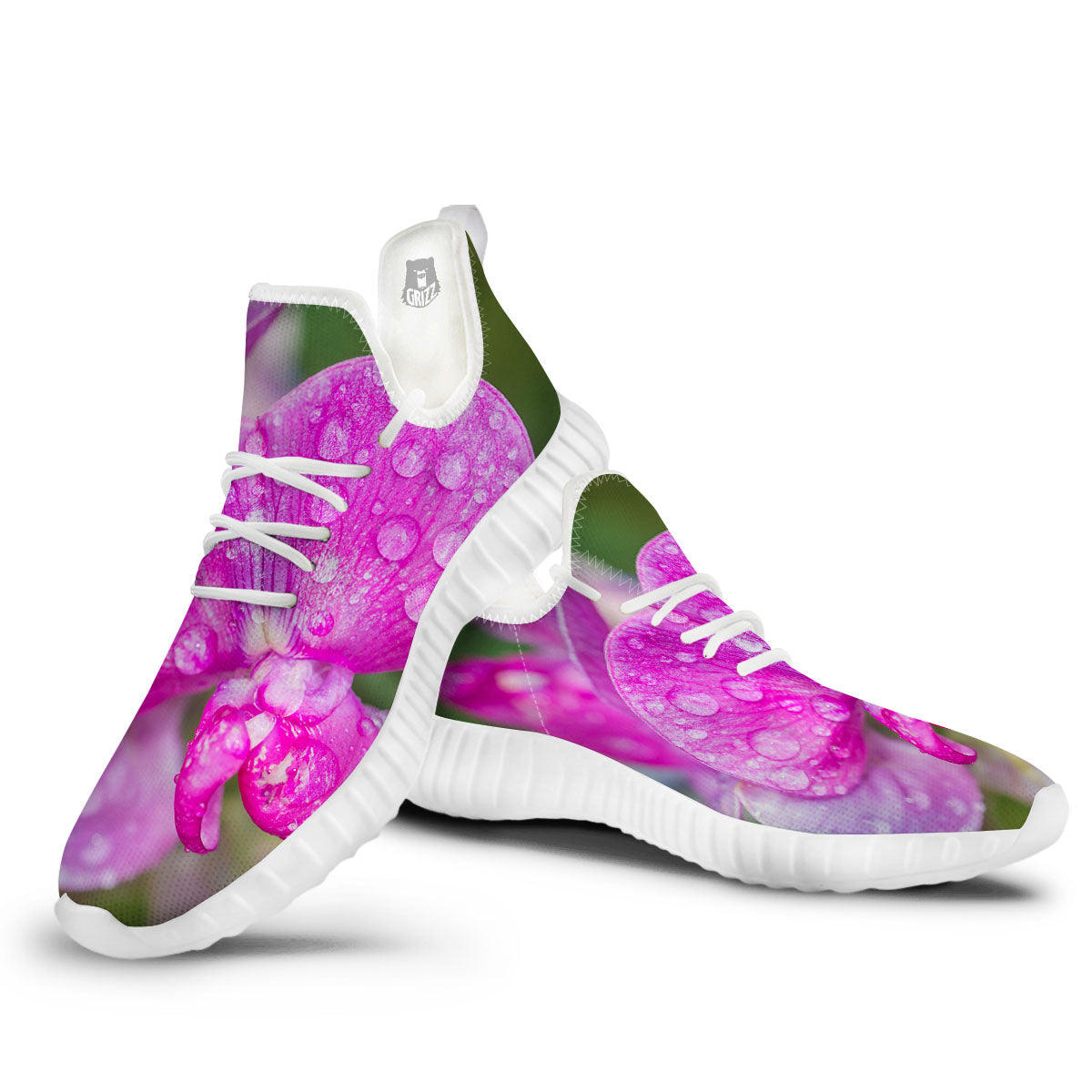 Sweet Pea Purple Print White Walking Shoes-grizzshop
