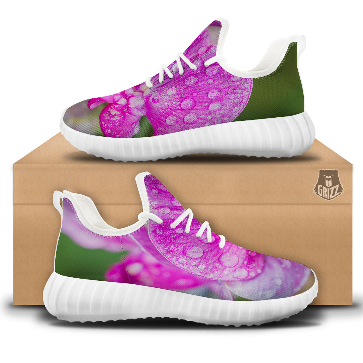 Sweet Pea Purple Print White Walking Shoes-grizzshop