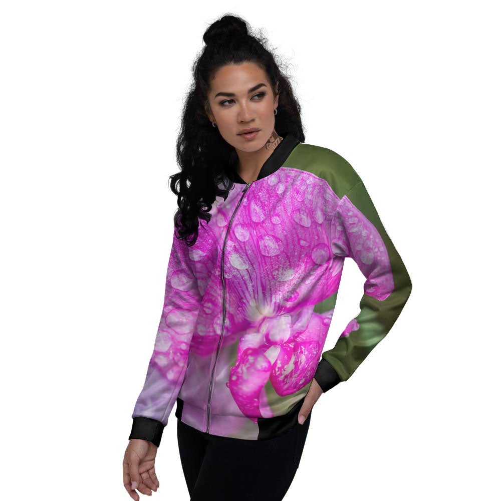 Sweet Pea Purple Print Women's Bomber Jacket-grizzshop