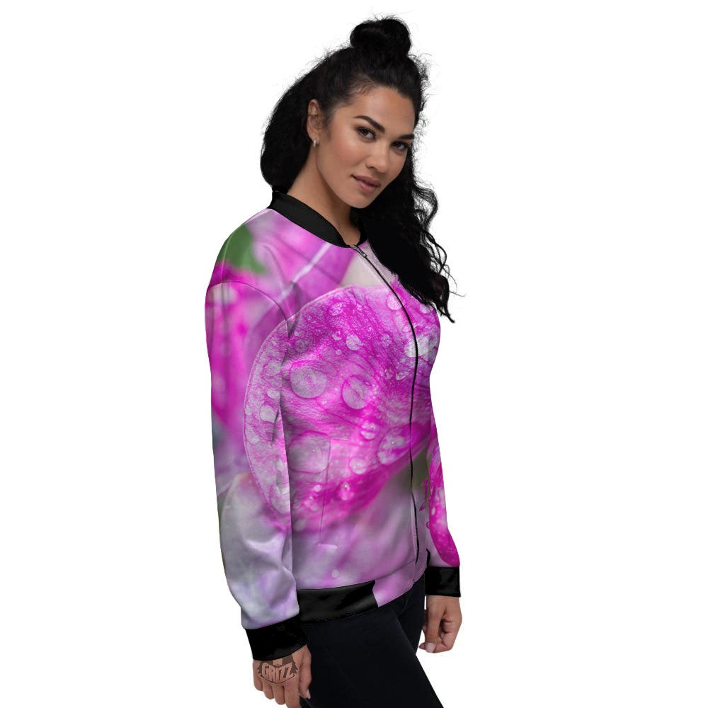 Sweet Pea Purple Print Women's Bomber Jacket-grizzshop