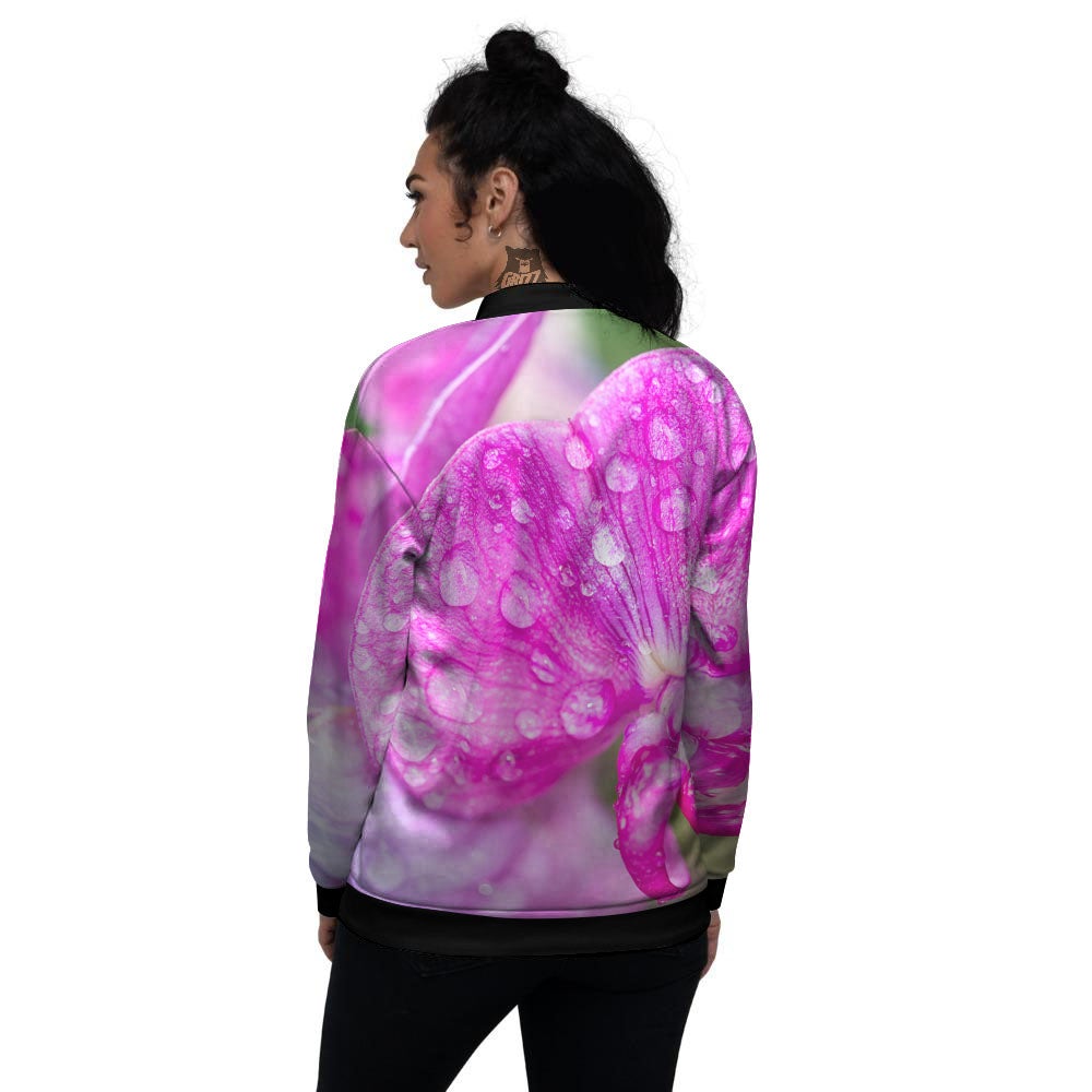 Sweet Pea Purple Print Women's Bomber Jacket-grizzshop