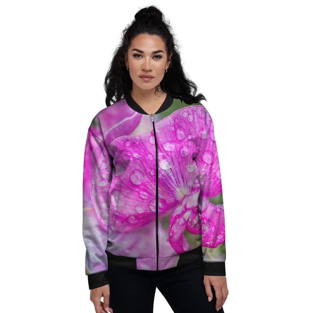 Sweet Pea Purple Print Women's Bomber Jacket-grizzshop