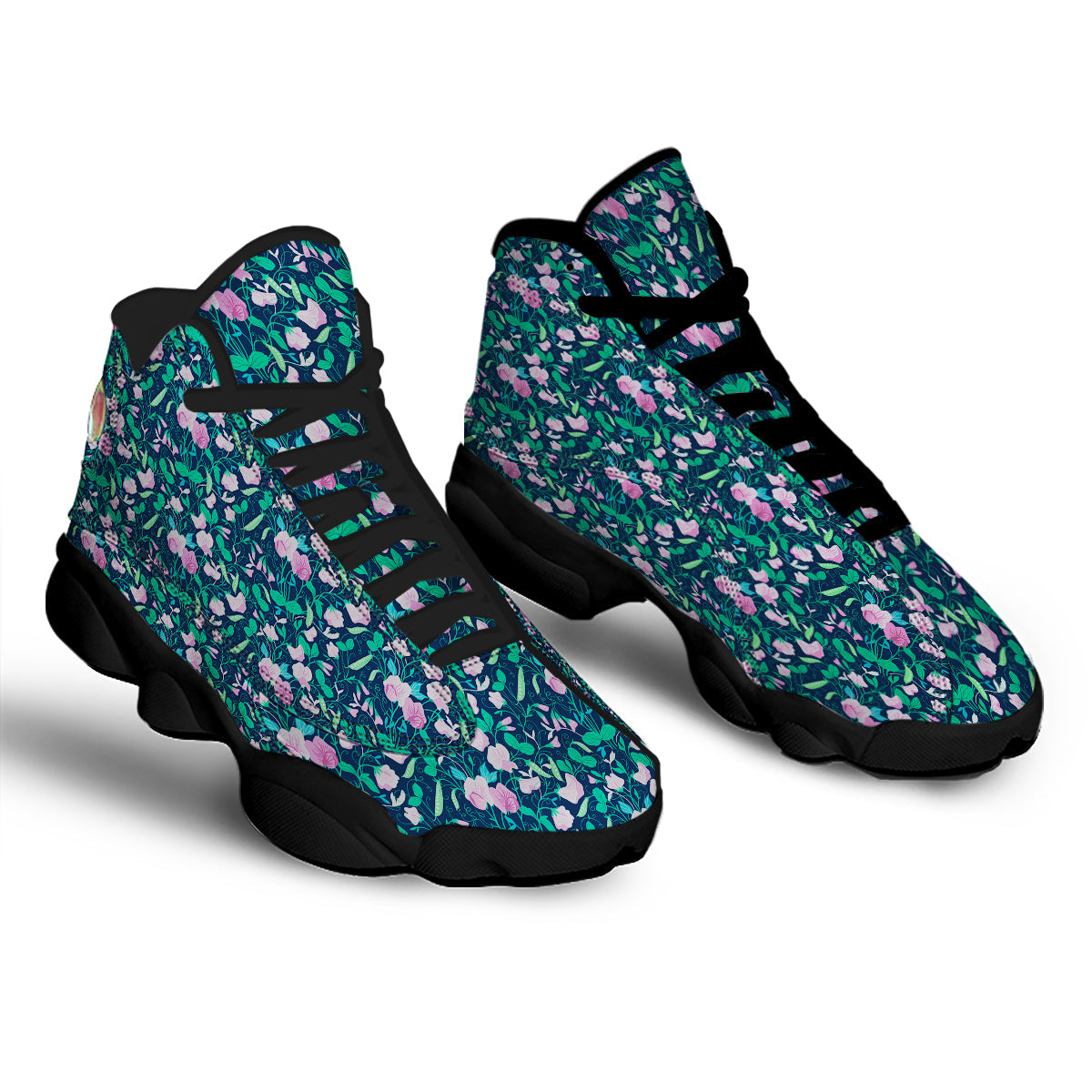Sweet Pea Vintage Print Pattern Black Basketball Shoes-grizzshop