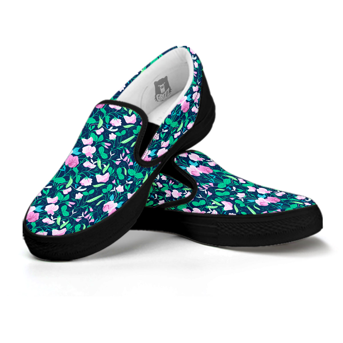 Sweet Pea Vintage Print Pattern Black Slip On Shoes-grizzshop