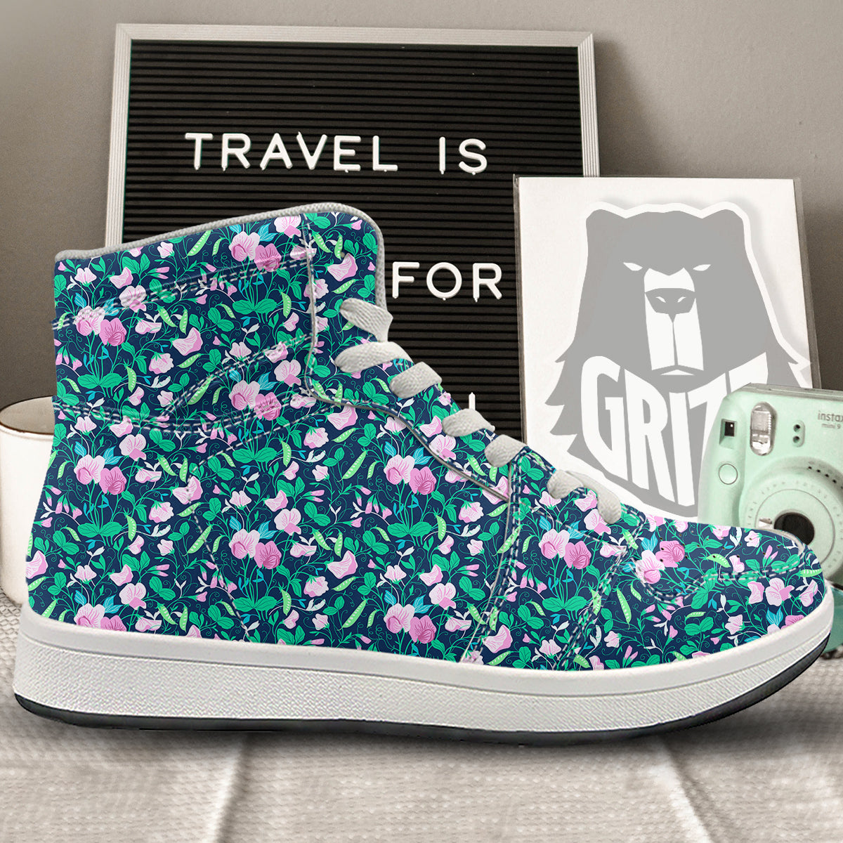 Sweet Pea Vintage Print Pattern High Top Sneakers-grizzshop