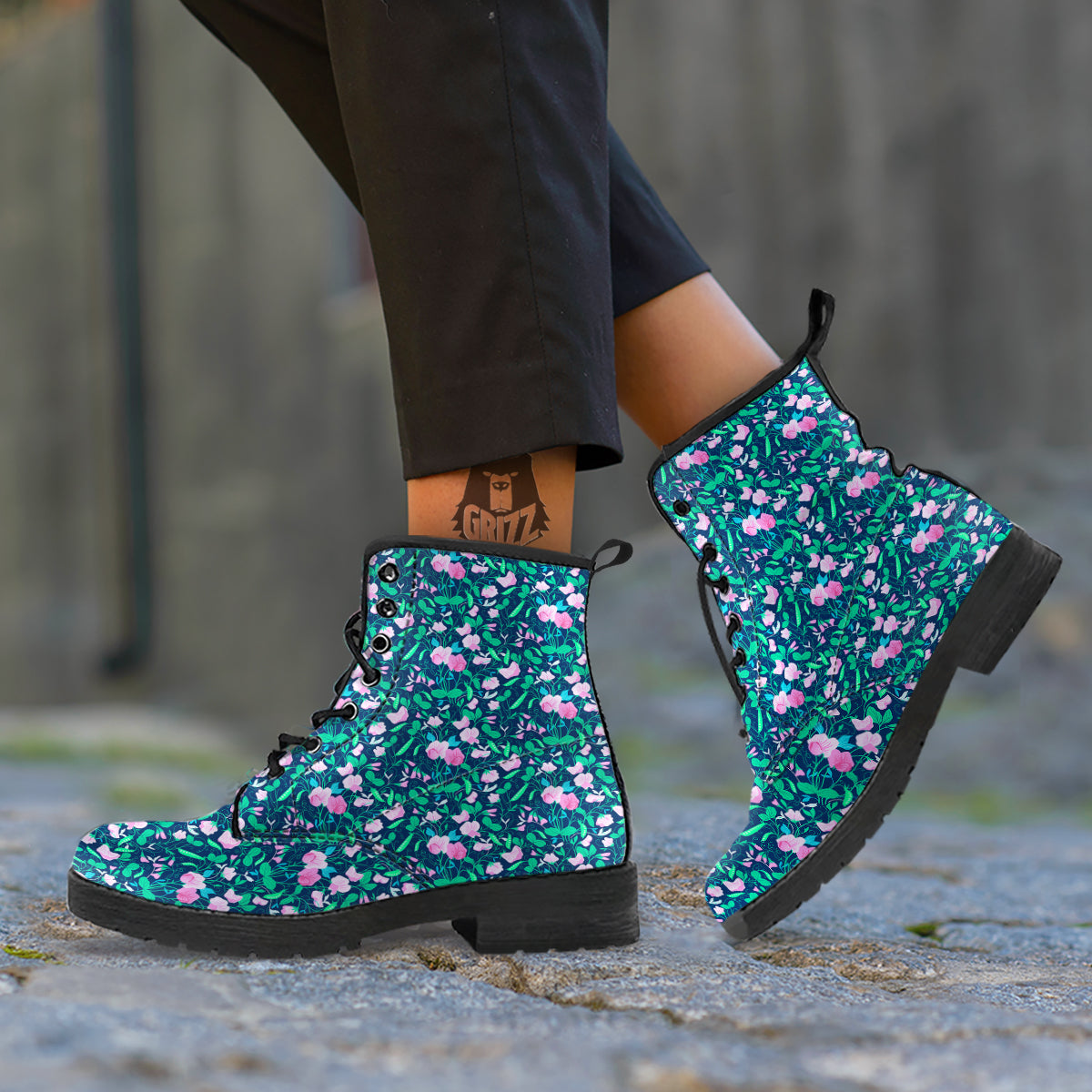 Sweet Pea Vintage Print Pattern Leather Boots-grizzshop