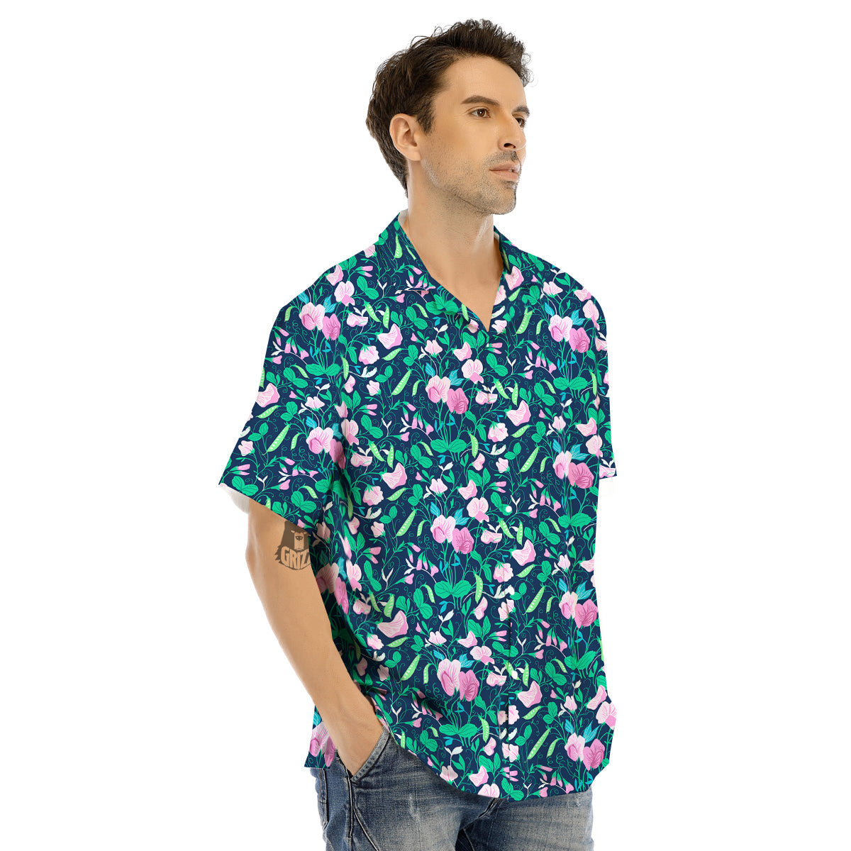 Sweet Pea Vintage Print Pattern Men's Hawaiian Shirt-grizzshop