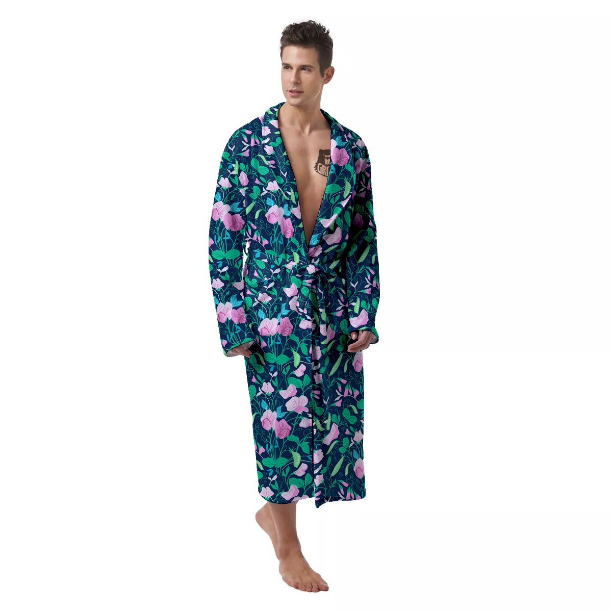 Sweet Pea Vintage Print Pattern Men's Robe-grizzshop