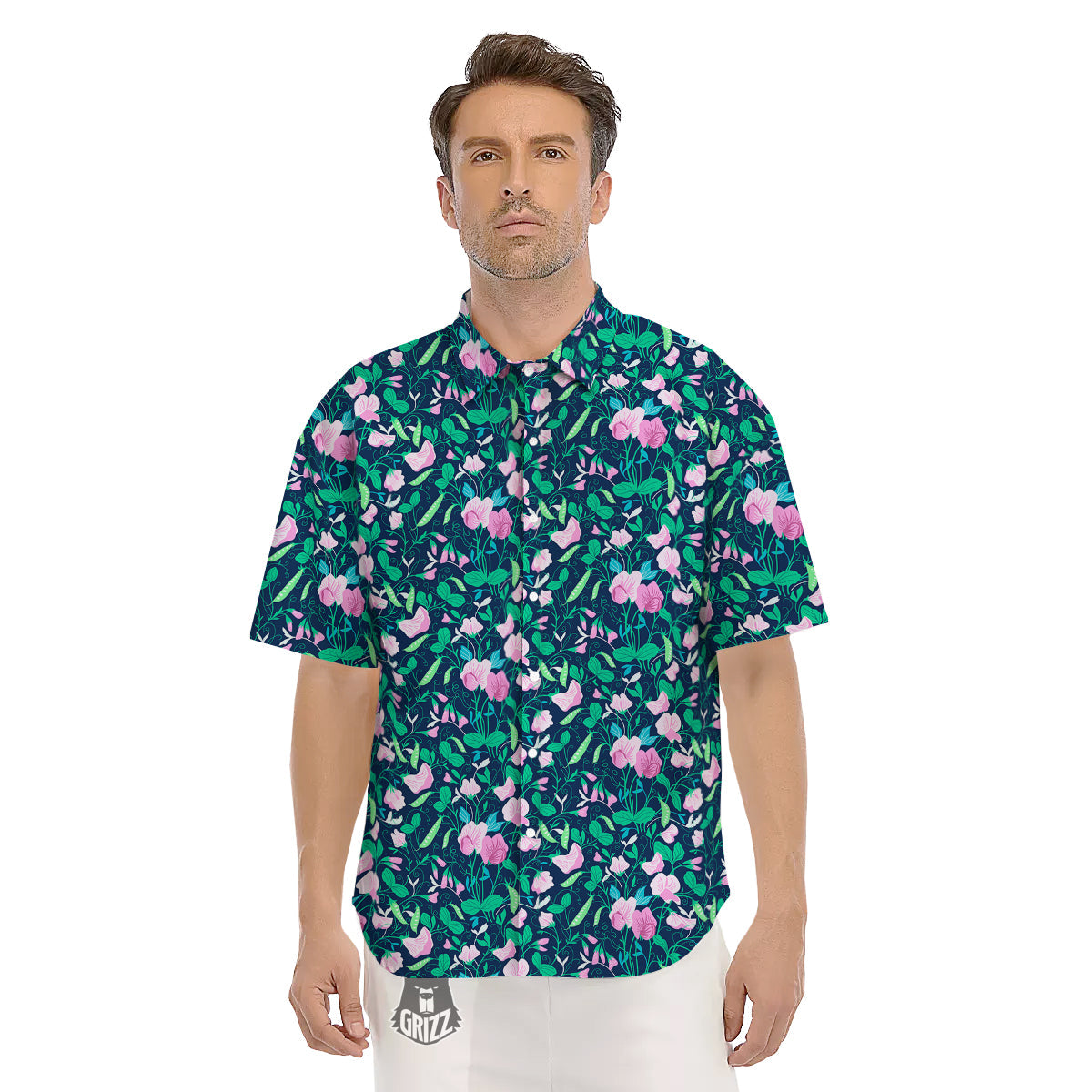Sweet Pea Vintage Print Pattern Men's Short Sleeve Shirts-grizzshop