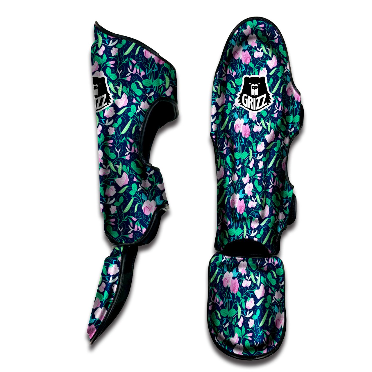 Sweet Pea Vintage Print Pattern Muay Thai Shin Guards-grizzshop