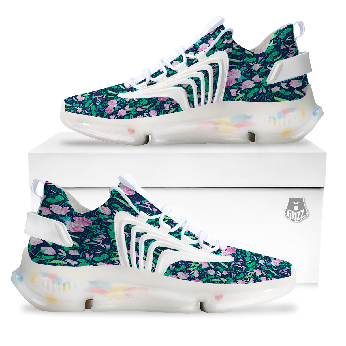Sweet Pea Vintage Print Pattern White Gym Shoes-grizzshop
