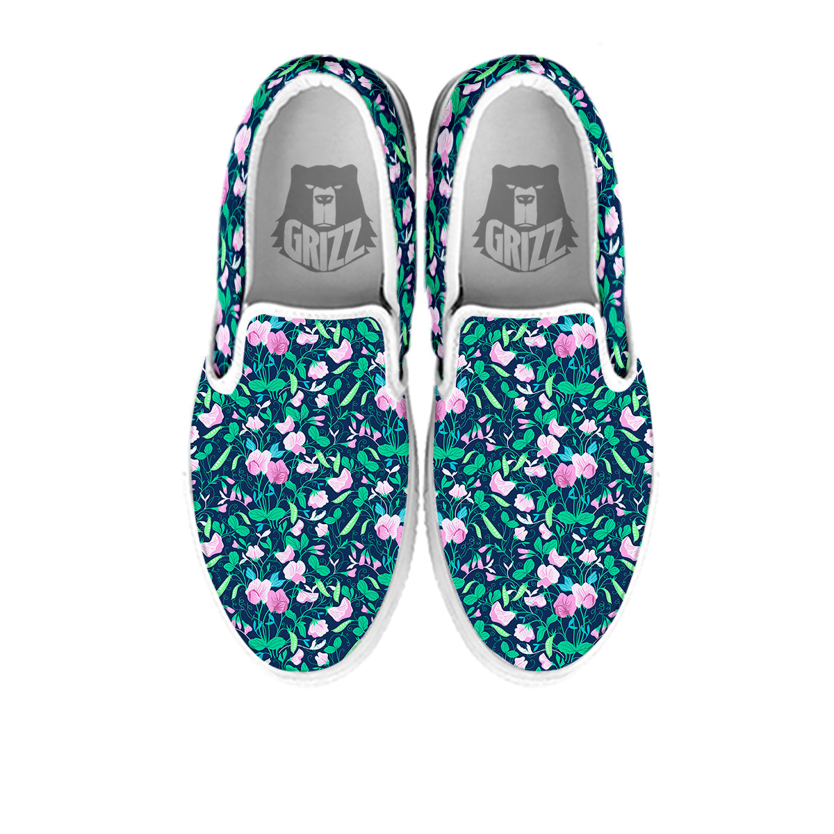 Sweet Pea Vintage Print Pattern White Slip On Shoes-grizzshop