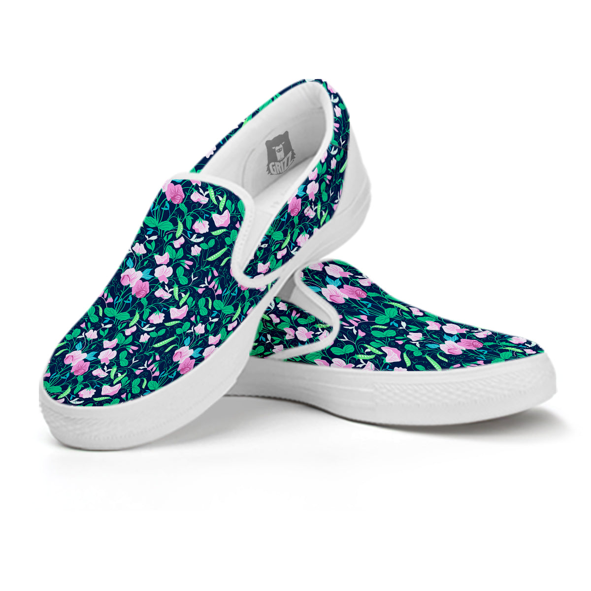 Sweet Pea Vintage Print Pattern White Slip On Shoes-grizzshop